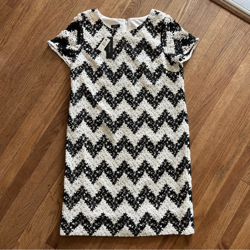 Talbots Black&White Chevron Crochet Lace Sheath Cocktail Dress Size 10
